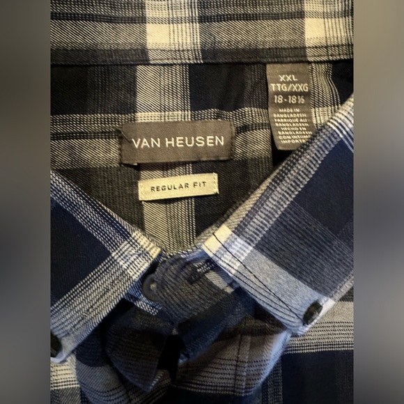 🙌🤟💟💚💖HP Van Heusen Navy and White Plaid Men’s Shirt - Picture 7 of 11